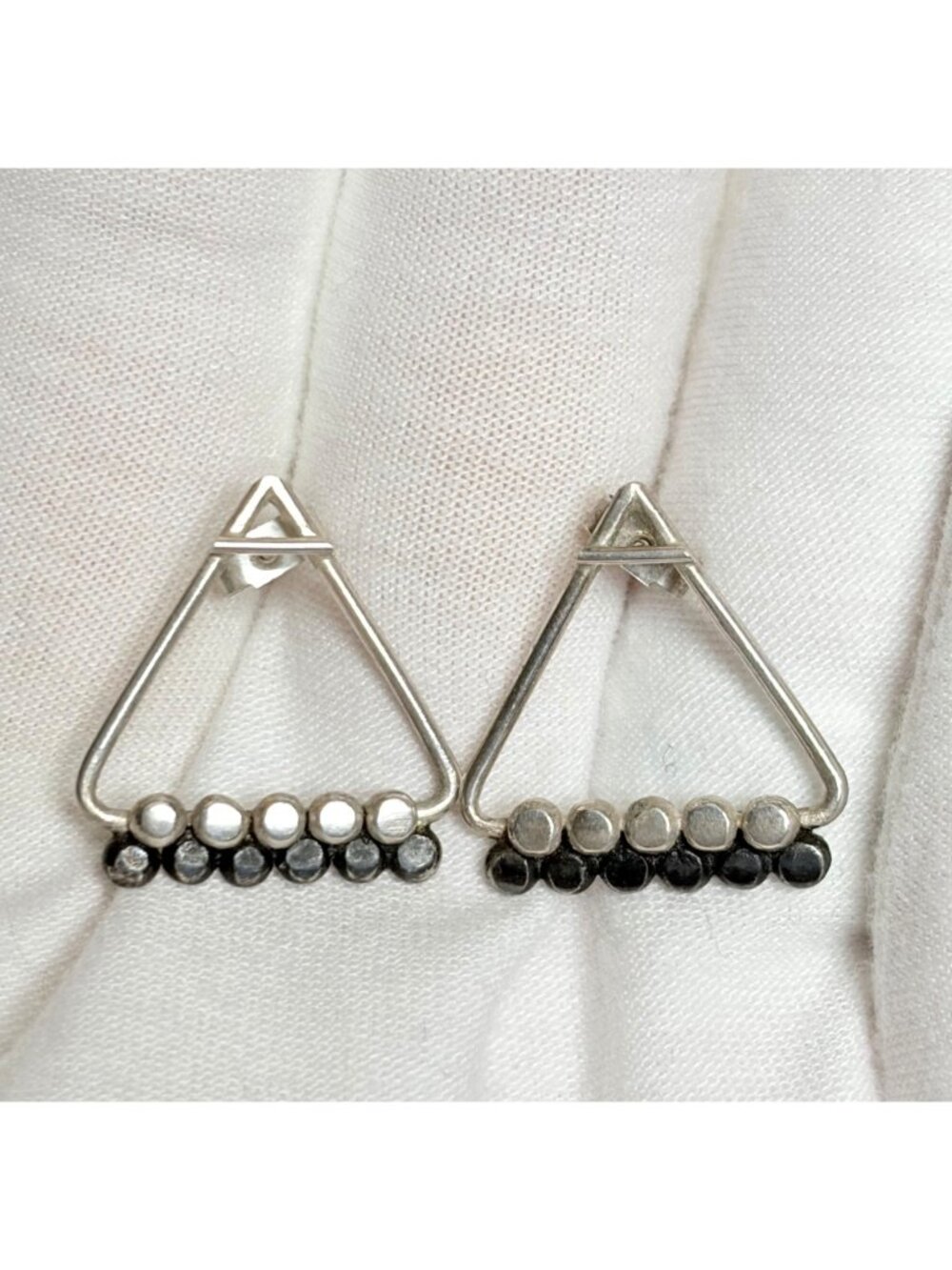 Sterling Silver Triangle Stud Earrings Oxidized Accents Minimalist Geometric